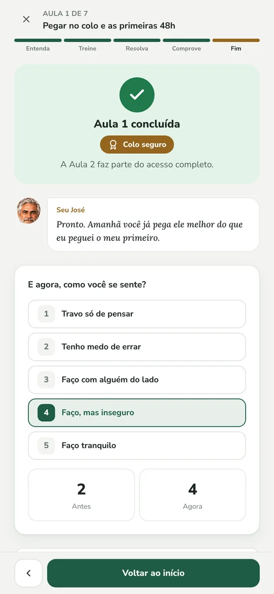 Tela de aula concluída com o selo